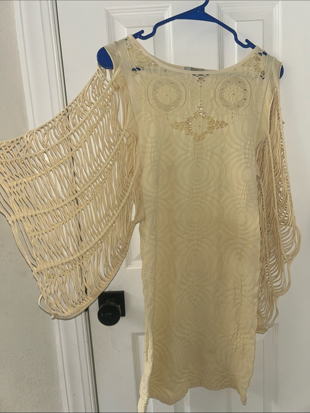 Cream Boho Cut-Out Crochet-Style Bodycon Dress by Poof!